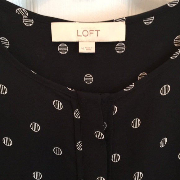 Loft Womens Blouse, Black with White Dot Pattern, Size Medium - Picture 3 of 4